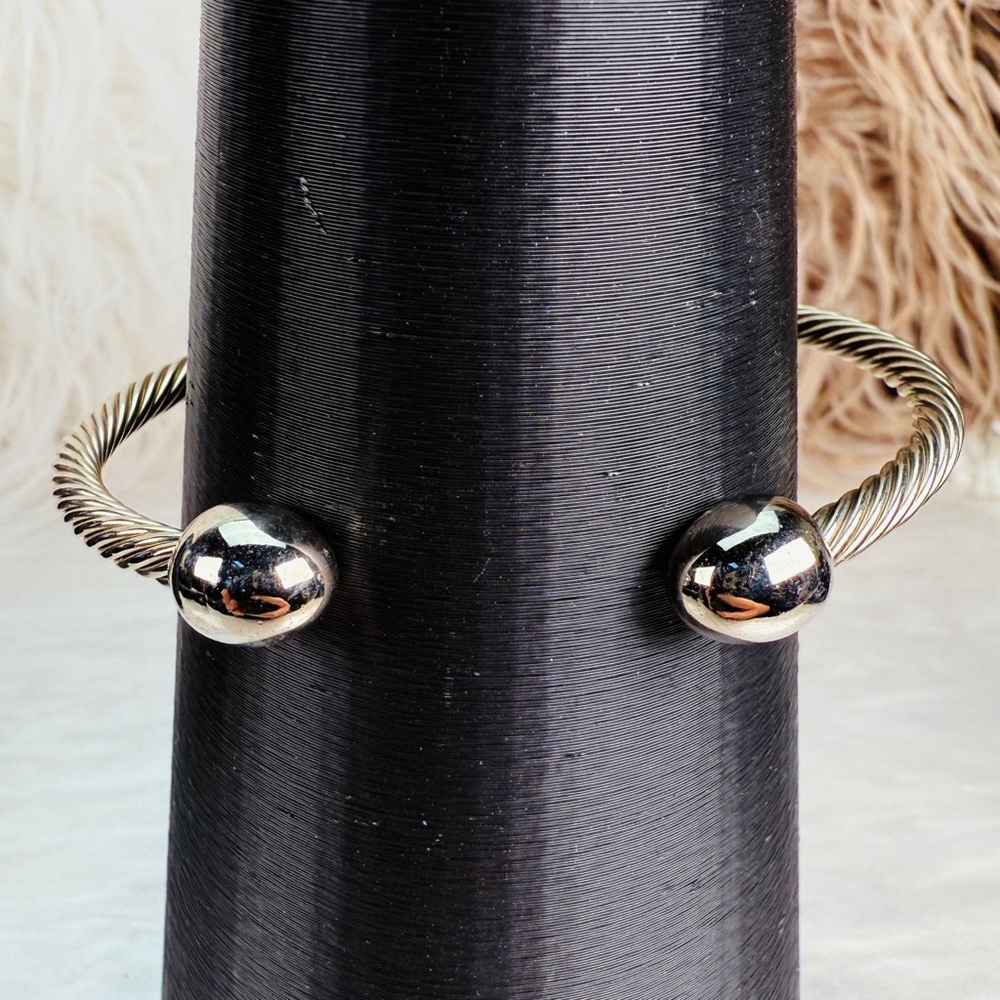 Vintage Aged Silvertone Twisted Cuff Bracelet - image 5